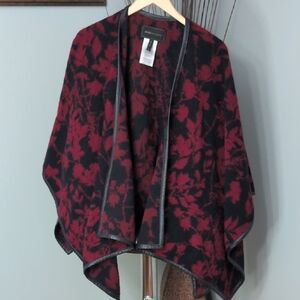 BCBG MaxAzria Blanket Poncho Black and Red Floral Women's